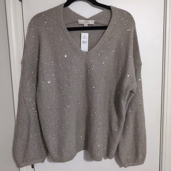LOFT Sweaters - NWT LOFT Gray Sequin Sweater XL